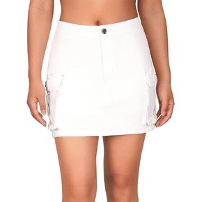roswear Women’s High Waisted Summer Bodycon Denim Y2k Skirts Stretchy Cute Jean Mini Cargo Skirts with Pockets