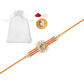 Rakhi for Brother Bhai Bhaiya Bhatija Raksha Bandhan gift Rakhi Thread Single Rakhi with Roli Chawal and Greeting card gift pack in pouch/Potli bag