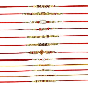 GIfts Rakhi for Brother, Rakhi Bracelet Brother and Rudraksha Designing Rakhi, Raksha Bandhan Rakhi, Wrist Bands for Loving Sibling/Brother Sister, Father, & Friends Set of 12