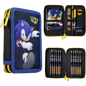 Sonic The Hedgehog Pencil Case with Stationery Included School Supplies Filled Pencil Case Colouring Pencils Boys Gifts