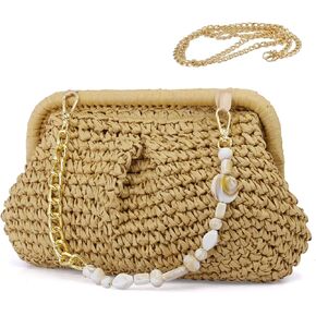 Straw Purses for Women Crossbody Bag Small Woven Clutch Summer Beach Handbags Dumpling Bag With Chain
