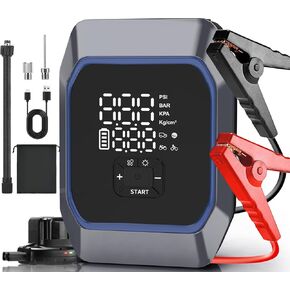 Car Jump Starter with Air Compressor,Upgraded Portable Car Battery Charger 6000A Peak Current (for All Gas/10L Diesel Engine) 12V Jump Box Battery Pack with LED Lighting, Power Bank, Storage Bag