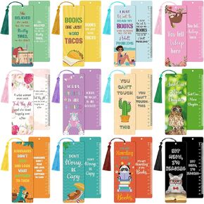 24 Pcs Funny Beaded Bookmark Beaded Cardstock Bookmark with Colorful Tassel Cute Paper Bookmarks for Reading Floral Cat Bookmarks for Women Men Girls Teens Students Book Lovers Home School, 12 Designs