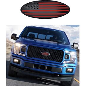 fit Ford Emblem, 9.5 inch Overlay Front Grille Tailgate Rear Aluminum Oval American Black Flag Emblem fit Ford F150 2015-2023(9.5" Red)