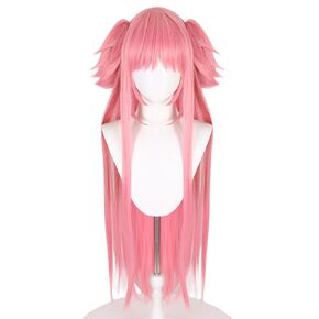 Anime Ultimate Madoka Kaname Wig Long Pink with Twin Clip on Pigtails Party Hair Halloween Cosplay Props Accessory