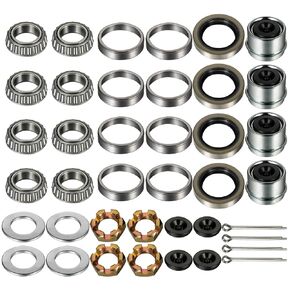 2 Sets L44643 L44610 Bearing Kit, Boat Trailer Wheel Axle Bearing Kits for 1'' 2000-2200 Lbs Spindle, Grease Seals, 1.98" Dust Cap, Rubber Plugs, Spindle Nuts, Washers, Cotter Pins