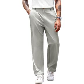 PASLTER Mens Chinos Pants Casual Elastic Waist Flat Front Relaxed Fit Dress Suit Pants Cotton Slacks