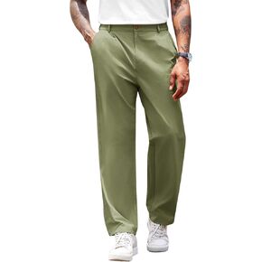 بنطلون تشينو رجالي من PASLTER، خصر مطاطي كاجوال، خصر مسطح من الأمام، مقاس مريح، سروال قطني in Kuwait