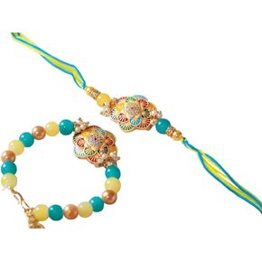 Rakhi Gift Set for Brother & Bhabhi | Includes Beautiful rakhi for Bhai and Lumba Rakhi for Bhabhi, Roli Chawal, Magnet and Chocolate | Send Rakhis to US/Canada, Rakhi Gift, Wrist bands for Brother, Sister, Father & Friends