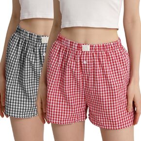 Yimoon 2 Pack Y2K Plaid Shorts for Women Gingham Pajama Boxer Shorts Elastic Waist Checkered Lounge Shorts Sleepwear