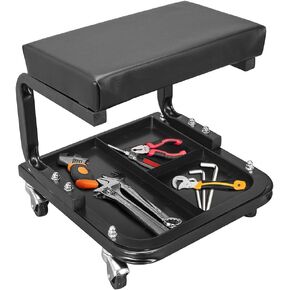 Mechanic Stool with Wheels, 350lbs Capacity Workshop Creeper Seat with Tool Storage, Heavy Duty Rolling Tool Box Chair with Drawers