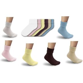 6 Pair Pack Boys & Girls Cotton Triple Roll Turn Cuff Ankle School Uniform Socks