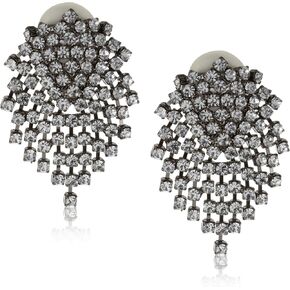 Kenneth Jay Lane Crystal or Jet Waterfall Clip Earrings Set in Silver or Gunmetal