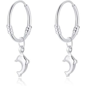 Tiny Dolphin Huggie Small Hoop 925 Sterling Silver Earrings for Women Teen Girls Hypoallergenic for Sensitive Ear Cute Thin Endless Hoops Minimalist Hooped Litte Animal Charm Dangle Drop Fashion Jewelry Gifts Daughter Bff Sister Birthday Christmas