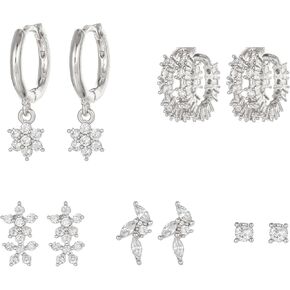 S925 Silver Needle Minimalist Elegance Fashion Women's Earrings 18k Gold Plated/Silver Plated Snowflake Shape Earrings Earrings Clip 5 Pairs of Earrings