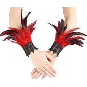 Women's Gothic Lace Feather Gloves Feather Arm Sleeve Wristband Mesh Cuff Cosplay Halloween Costume Accessories