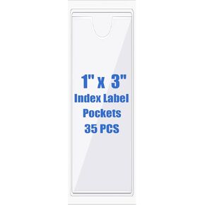 35 PCS Self Adhesive Index Card Pockets with Top Open, Clear Plastic Label Holder for Cards of Note, Library and Business, Adhesive Label Pockets & Card Holder (3 x 3 inch)