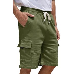 Mens Twill Cargo Shorts Relaxed Fit Elastic Waist Stretch Cotton Baggy Shorts with 6 Pockets