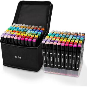 80 Colors Alcohol Markers with Base, Permanent Dual Tip Art Markers for Adults Anime Coloring Sketch Illustrations Pefect for Gift- Refillable