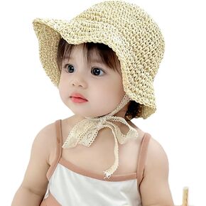 Toddler Girls Straw Sun Hat Foldable Beach Hat Roll up Panama Hat with Lace Chin Strap for Kid 2-6Year