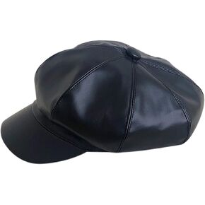 Kids PU Leather Beret Hat Newsboy Cap Vintage Octagonal Cap Black Painter Hat for Boys Girls
