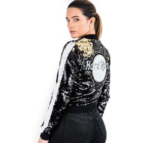 Hard Rock Women's Laura Be Sequin Logo Bomber Jacket Black