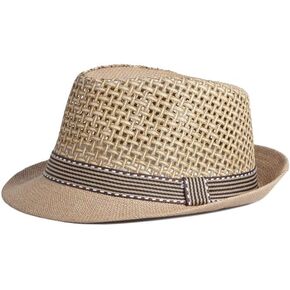 Straw Fedora Hat for Women Men Mesh Trilby Hat Panama Cuban Summer Beach Sun Outdoor