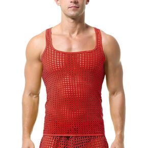 Men's Sleeveless Mesh Tank Tops Vest See Through Shirts Muscle Fitted Fishnet Hollow Out Vest Undershirt
