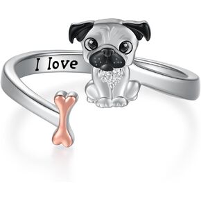 Cute Dog Ring 925 Sterling Silver Corgi/Pug/Yorkie Ring Animal Dog Jewelry Gifts for Women