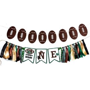 First Year Down Football Highchair Banner,1st Birthday Highchair Banner Boy,photo Prop Football Party Decor, Green