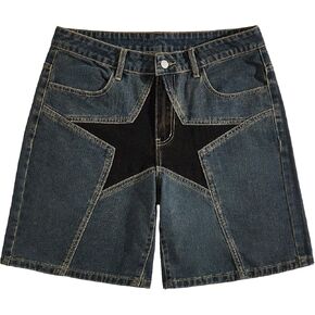 WDIRARA Men's High Waisted Button Straight Leg Denim Shorts with Pockets