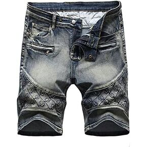 Men's Stretch Zippers Pockets Hip Hop Ripped Jeans Denim Shorts