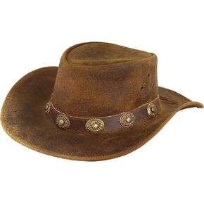 Geneuine Leather Cowboy Hat Men Women Western Style 3 inch Wide Brim Australian Outback Handcrafted Cowgirl Hat