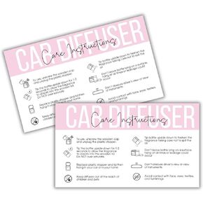 Car Oil Freshie Diffuser Care Freshie Instructions Cards | 50 pk 3.5x2" Hanging Oil Wood Top Aroma Air Freshener DIY Bulk Package Inserts Warning Labels Pink