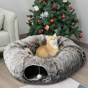 AUOON Cat Tunnel Bed with Central Mat,Big Tube Playground Toys,Oxford Cloth 410D Cloth Materia,Full Moon Shape for Kitten,Cat,Puppy,Dog,Rabbit,Ferret,Blue