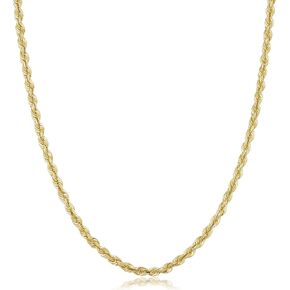 Kooljewelry SOLID 14k Yellow Gold 3.1 mm Rope Chain Necklace for Men and Women