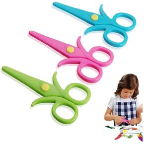 3 Packs Toddler Scissors Kit Plastic Safety Scissors for Toddlers Practice Safe Cutting Toddler Scissors Ages 2-4 Years Scissors for Kids Child Safe Paper Craft Cutting Year Old Training