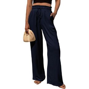 Womens Wide Leg Palazzo Pants with Pockets Lounge Flowy High Waisted Business Casual Trousers