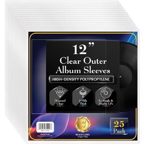 GOLD SEAL Vinyl Record Outer Sleeves for 12" LPs, 3 mils Thick, Premium Heavyweight Record Cover Protectors, High-Density Diamond Clear Polypropylene, 12.75" x 12.75",(25 Pack)