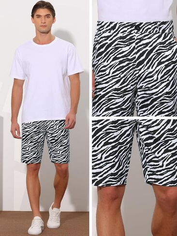 Lars Amadeus Animal Pattern Shorts for Men's Summer Regular Fit Flat Front Animal Print Shorts in Saudi Arabia