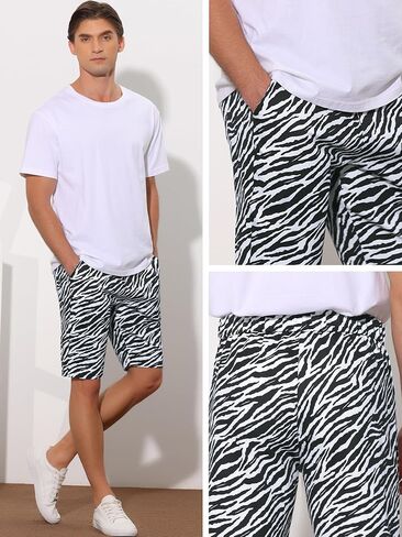 Lars Amadeus Animal Pattern Shorts for Men's Summer Regular Fit Flat Front Animal Print Shorts in Saudi Arabia