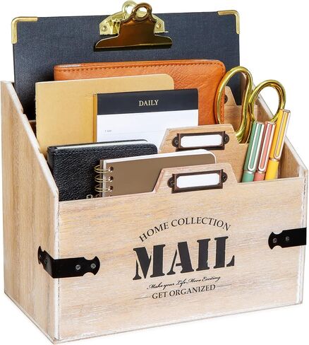 25DOL Mail Organizer XXL Desktop Mail Holder - Wooden Desk Organizer, File Holder and Mail Sorter - 7 x 10.8 Inch Letter Sorter - Rustic Desk Organizers and Accessories, File Folder in Saudi Arabia