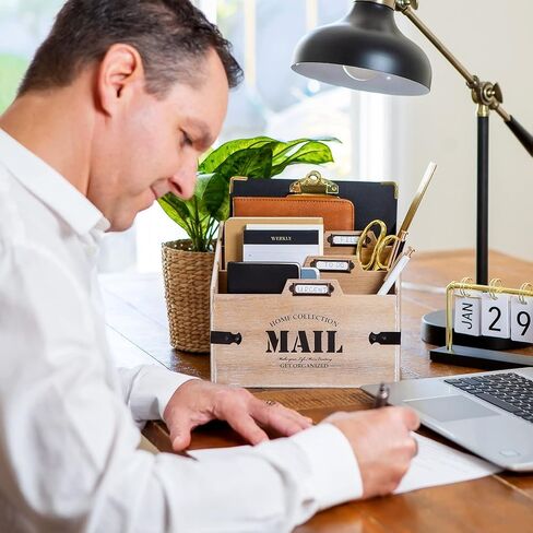 25DOL Mail Organizer XXL Desktop Mail Holder - Wooden Desk Organizer, File Holder and Mail Sorter - 7 x 10.8 Inch Letter Sorter - Rustic Desk Organizers and Accessories, File Folder in Saudi Arabia