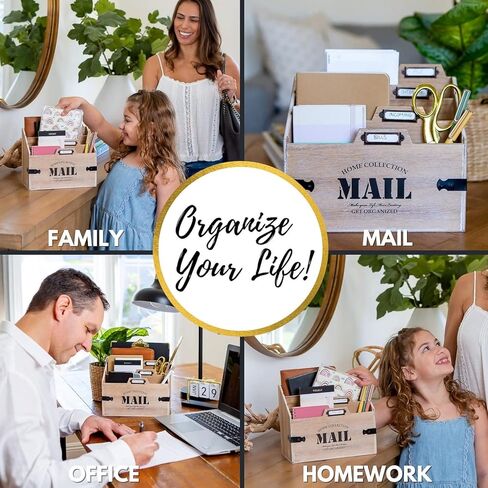 25DOL Mail Organizer XXL Desktop Mail Holder - Wooden Desk Organizer, File Holder and Mail Sorter - 7 x 10.8 Inch Letter Sorter - Rustic Desk Organizers and Accessories, File Folder in Saudi Arabia