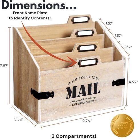25DOL Mail Organizer XXL Desktop Mail Holder - Wooden Desk Organizer, File Holder and Mail Sorter - 7 x 10.8 Inch Letter Sorter - Rustic Desk Organizers and Accessories, File Folder in Saudi Arabia