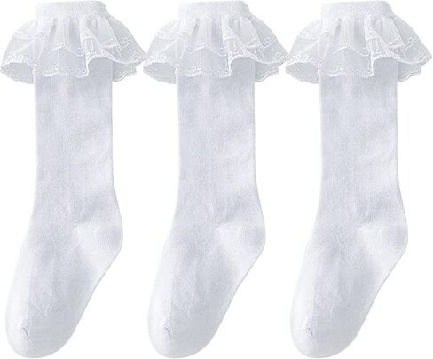 Girls Knee High Socks for Kids, Toddler Seamless Long Dress Socks 3-14 Years in Saudi Arabia
