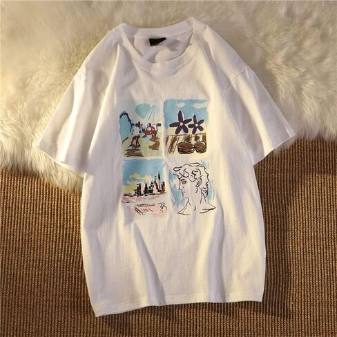 Women Vintage Short Sleeve T-Shirt Summer Print Oversized Tee Harajuku Japenese Streetwear Aesthetic Indie Pullover Top in Saudi Arabia