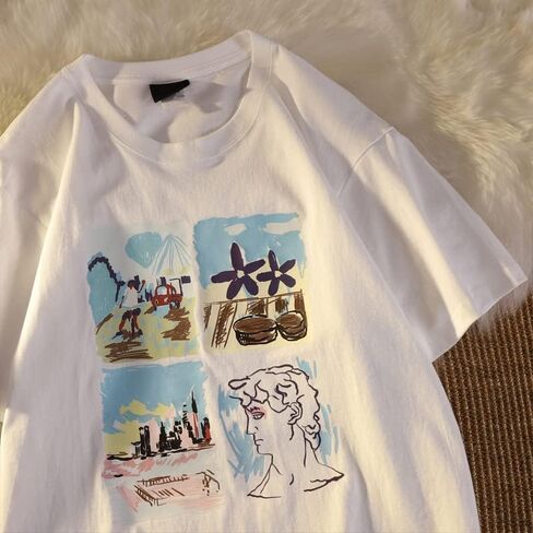Women Vintage Short Sleeve T-Shirt Summer Print Oversized Tee Harajuku Japenese Streetwear Aesthetic Indie Pullover Top in Saudi Arabia