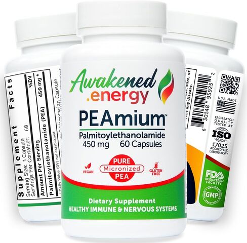 Palmitoylethanolamide 450mg Comfort Mobility Nerves Cognitive & Immune Support - Micronized High Absorption - All Natural PEA - USA Made - No Additives or Excipients - 30 Vegan Capsules Supplement in Saudi Arabia