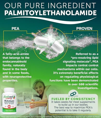 Palmitoylethanolamide 450mg Comfort Mobility Nerves Cognitive & Immune Support - Micronized High Absorption - All Natural PEA - USA Made - No Additives or Excipients - 30 Vegan Capsules Supplement in Saudi Arabia